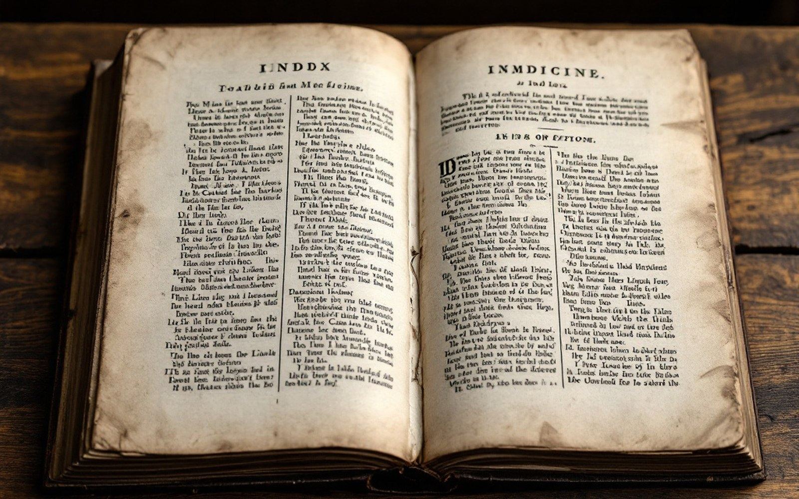 An eighteenth-century medical folio open at a printed index page